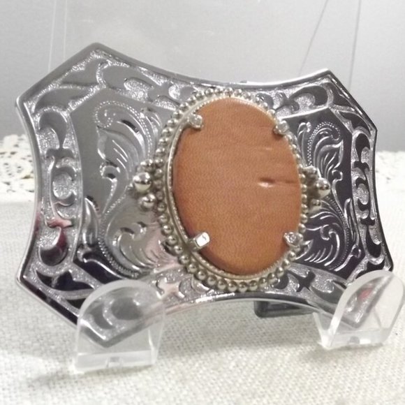 Southwestern Belt Buckle w/ Leather Insert (#2) - Picture 3 of 9